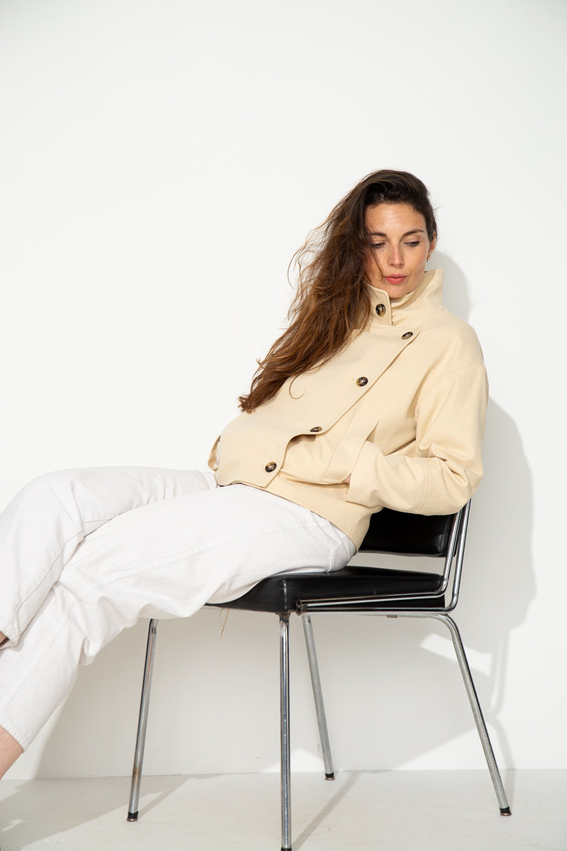 SOFAR - Manteau court oversize 100% coton BEIGE - Trench & Coat