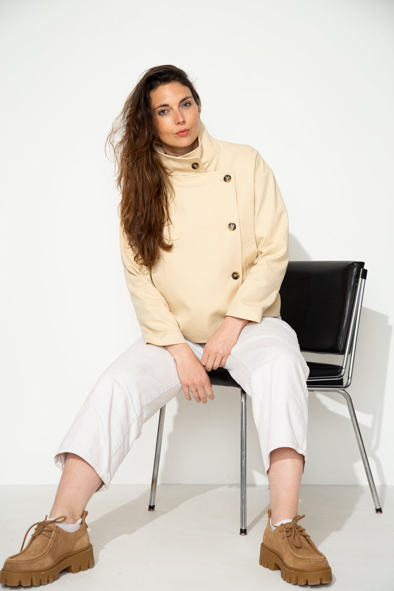 SOFAR - Manteau court oversize 100% coton BEIGE - Trench & Coat