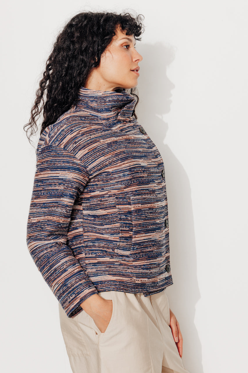 SOFAR - SOFAR - Manteau court oversize en jacquard rayé MARINE/CORAIL - Trench & Coat