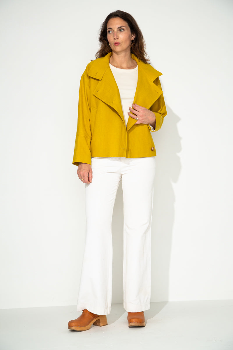 SOFAR - Manteau asymétrique oversize coton et lin jaune PISTACHE - Trench & Coat