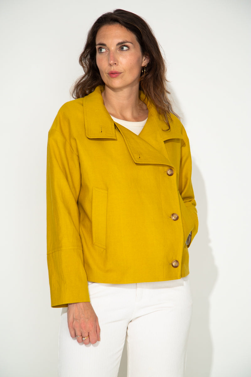 SOFAR - Manteau asymétrique oversize coton et lin jaune PISTACHE - Trench & Coat