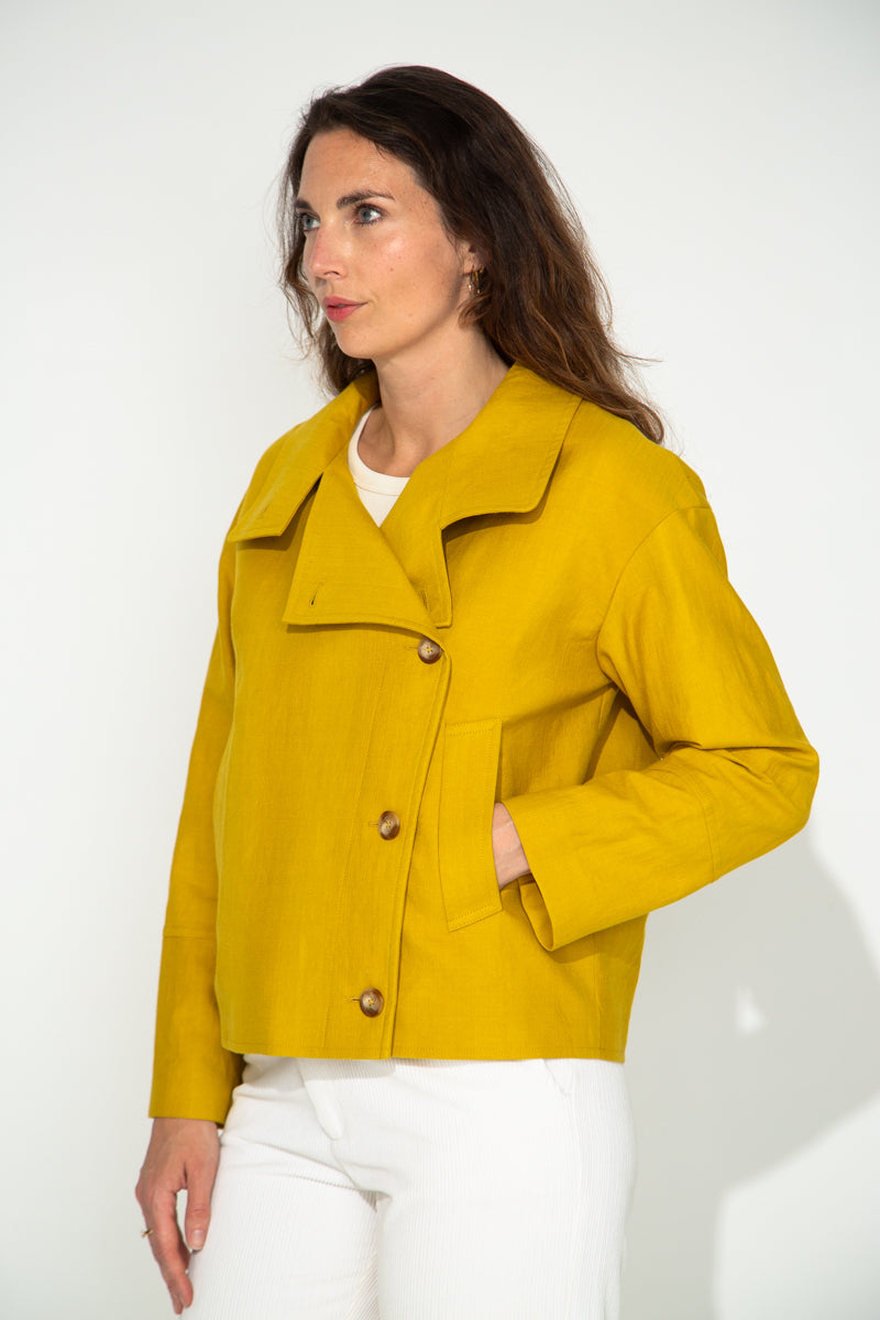 SOFAR - Manteau asymétrique oversize coton et lin jaune PISTACHE - Trench & Coat