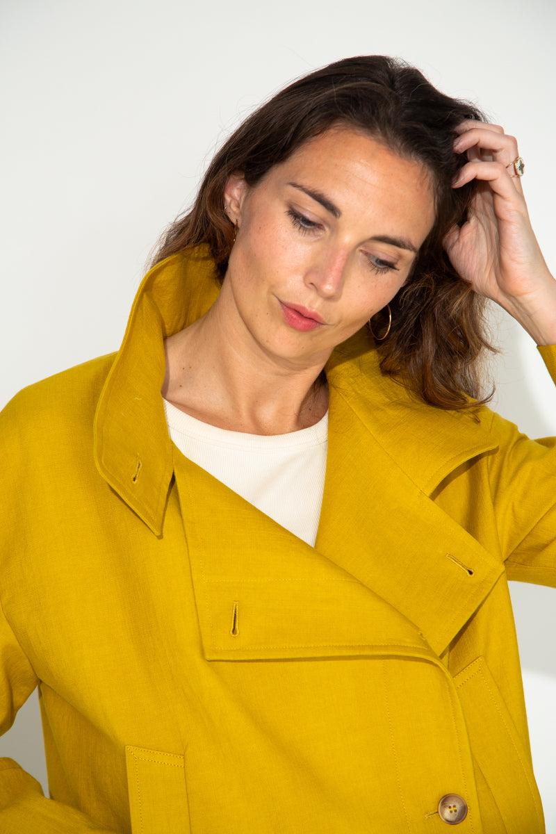 SOFAR - Manteau asymétrique oversize coton et lin jaune PISTACHE - Trench & Coat