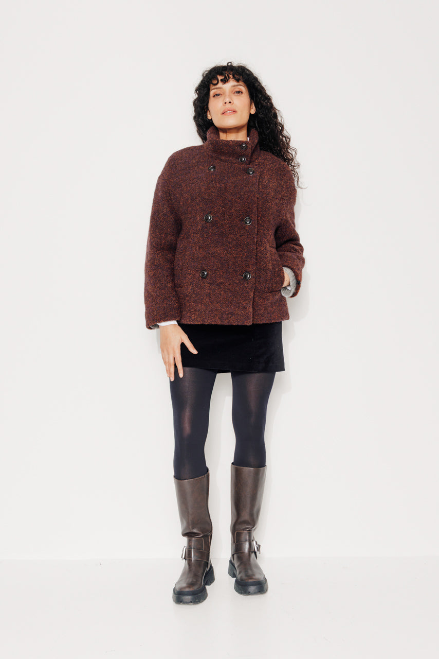 PLUMERIA - PLUMERIA - Manteau court oversize en bouclette laine et alpaga rouille ROUILLE - Trench & Coat