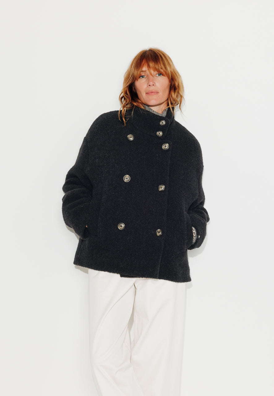 PLUMERIA - PLUMERIA - Manteau court en bouclette de laine vierge noir NOIR - Trench & Coat