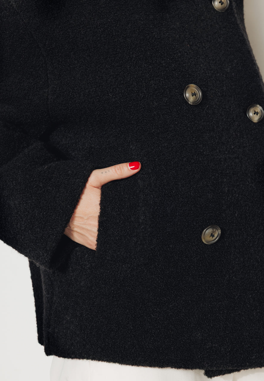 PLUMERIA - PLUMERIA - Manteau court en bouclette de laine vierge noir NOIR - Trench & Coat