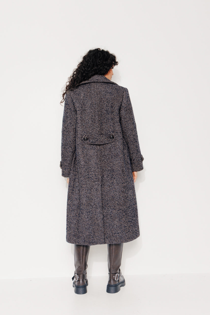 MONSTERA - MONSTERA - Manteau long droit en chevron chiné bleu MARINE - Trench & Coat