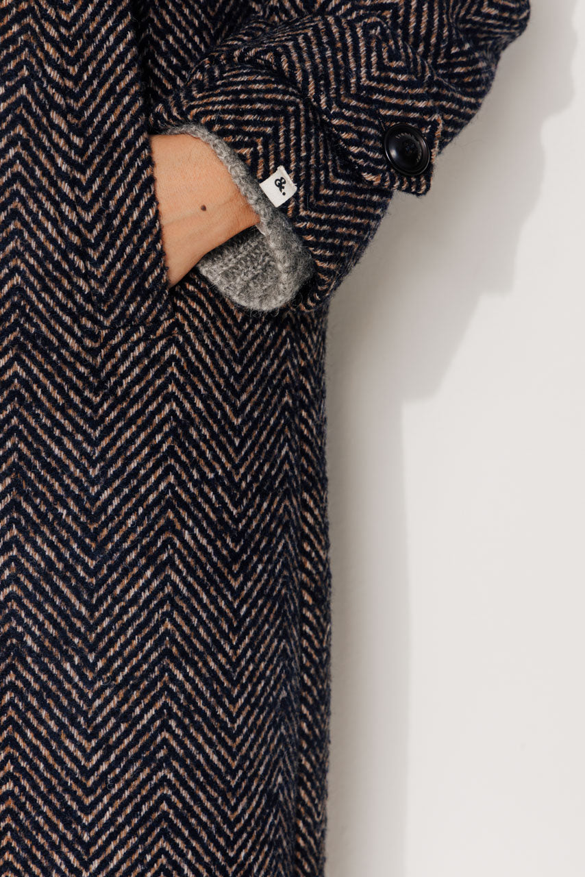 MONSTERA - MONSTERA - Manteau long droit en chevron chiné bleu MARINE - Trench & Coat