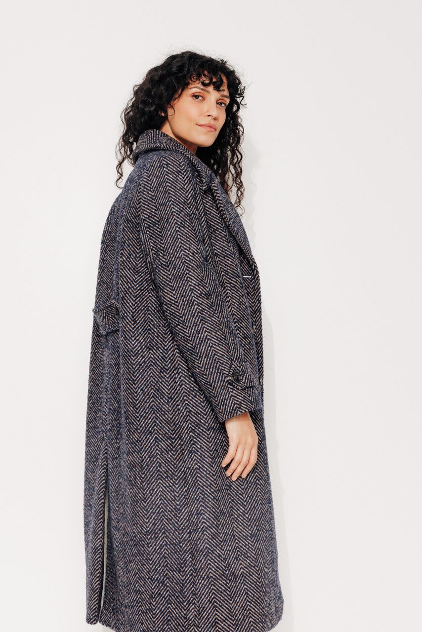 MONSTERA - MONSTERA - Manteau long droit en chevron chiné bleu MARINE - Trench & Coat
