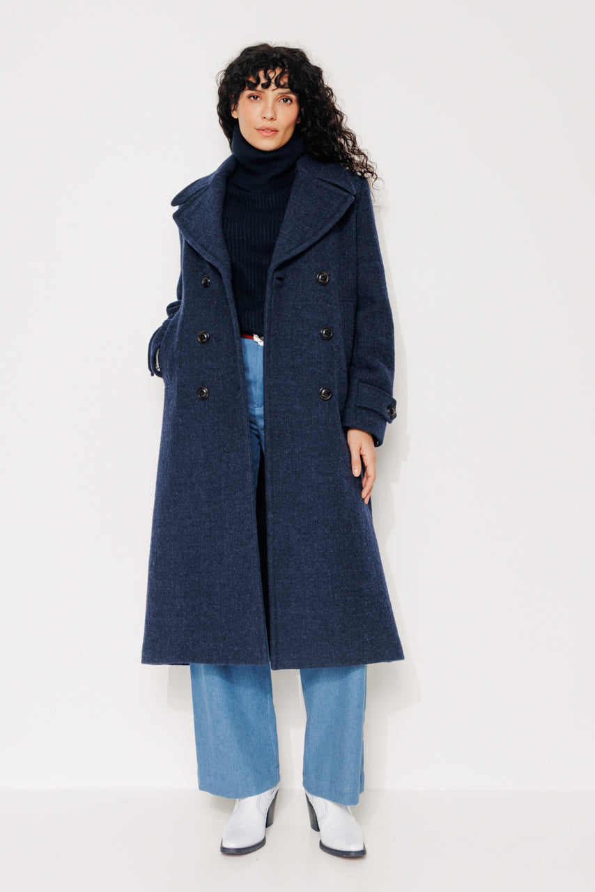 MONSTERA - MONSTERA - Manteau long oversize en laine vierge marine MARINE - Trench & Coat