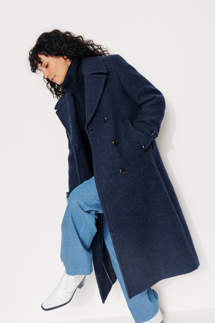 MONSTERA - MONSTERA - Manteau long oversize en laine vierge marine MARINE - Trench & Coat