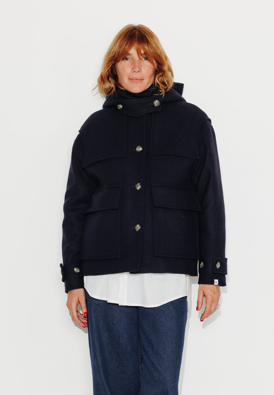 ABEKIA - ABEKIA - Manteau court oversize en drap de laine vierge marine Marine / Navy - Trench & Coat