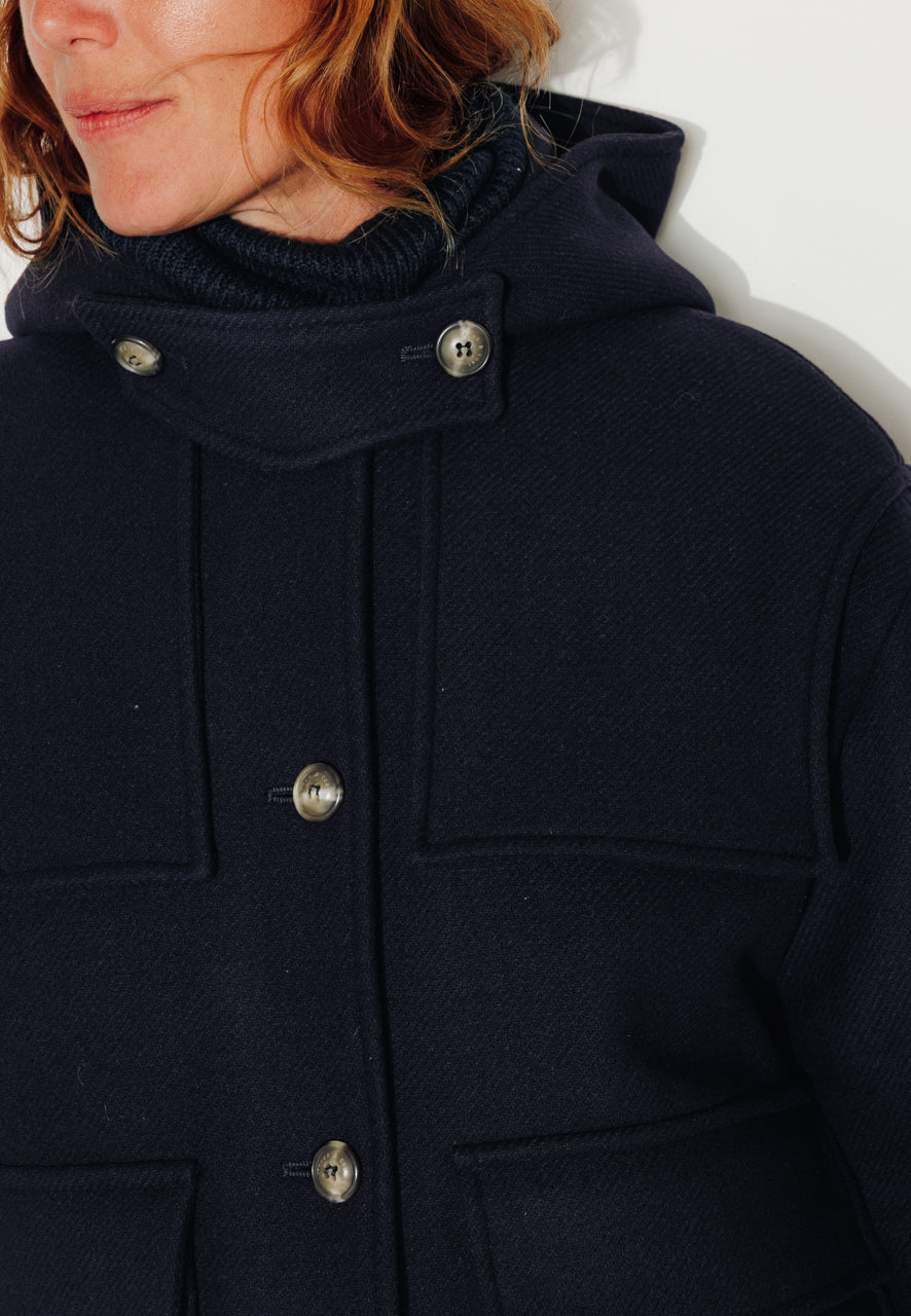 ABEKIA - ABEKIA - Manteau court oversize en drap de laine vierge marine Marine / Navy - Trench & Coat