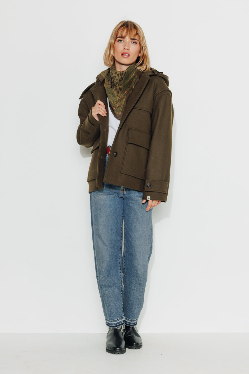 ABEKIA - ABEKIA - Manteau court oversize en drap de laine vierge kaki Kaki / Khaki - Trench & Coat