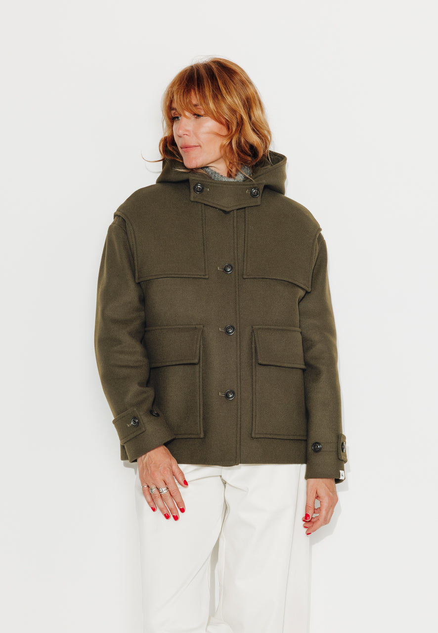 ABEKIA - ABEKIA - Manteau court oversize en drap de laine vierge kaki Kaki / Khaki - Trench & Coat