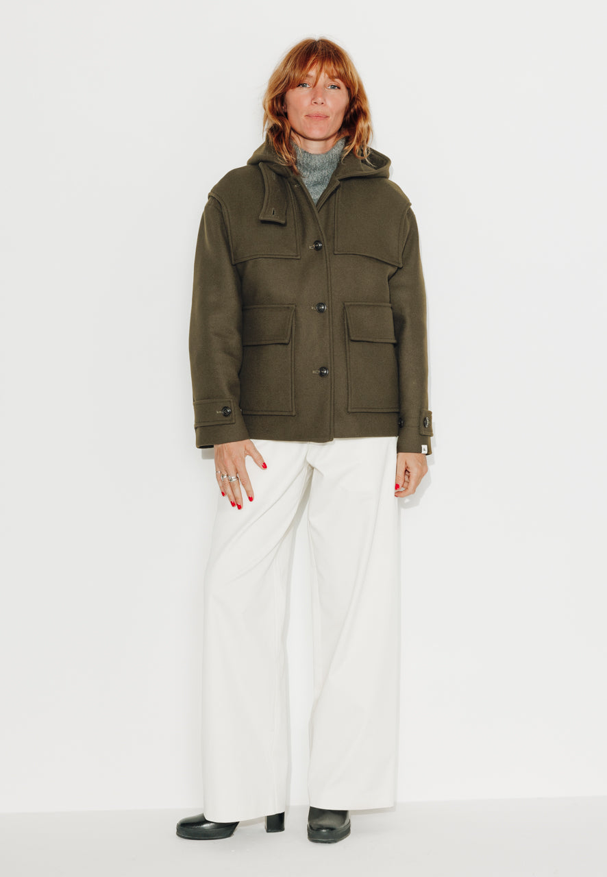 ABEKIA - ABEKIA - Manteau court oversize en drap de laine vierge kaki Kaki / Khaki - Trench & Coat