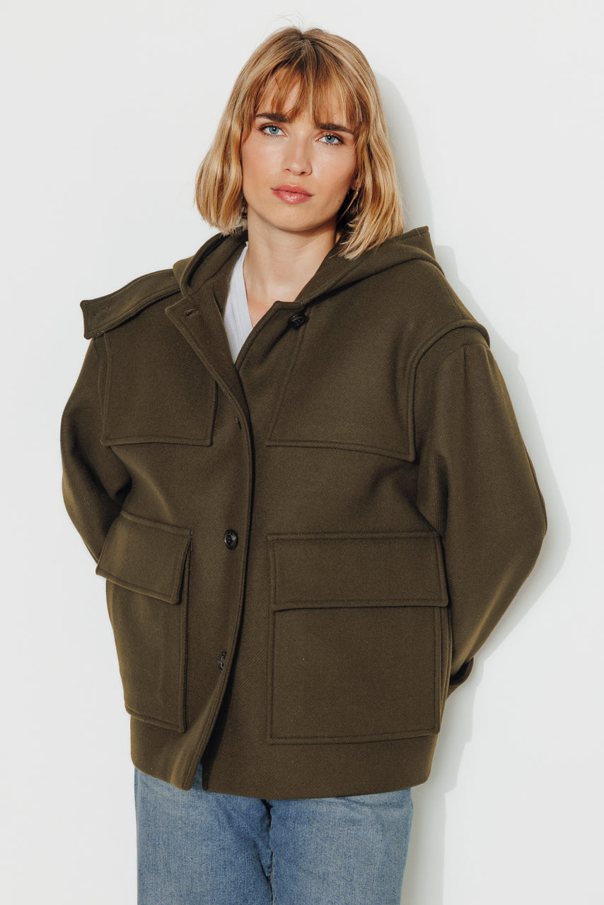ABEKIA - ABEKIA - Manteau court oversize en drap de laine vierge kaki Kaki / Khaki - Trench & Coat