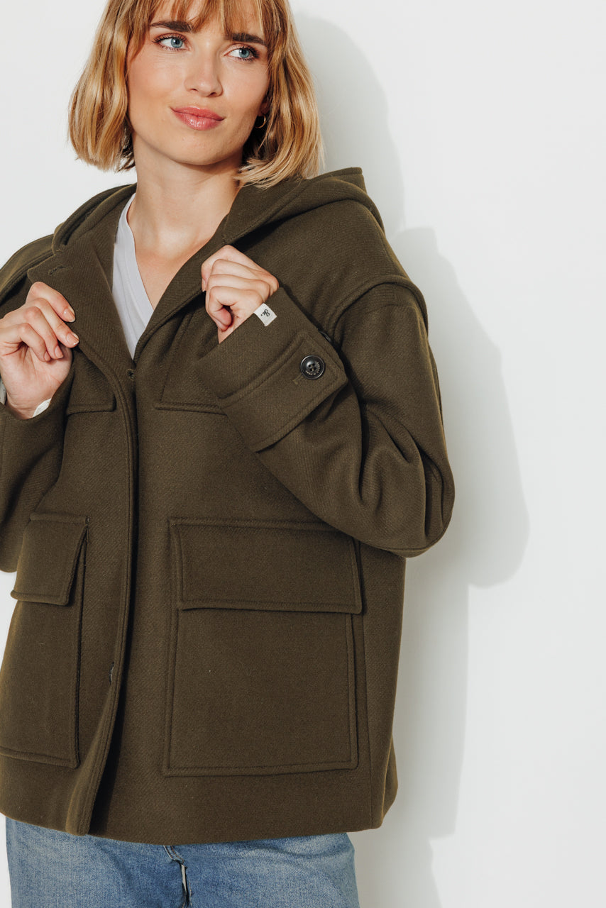 ABEKIA - ABEKIA - Manteau court oversize en drap de laine vierge kaki Kaki / Khaki - Trench & Coat