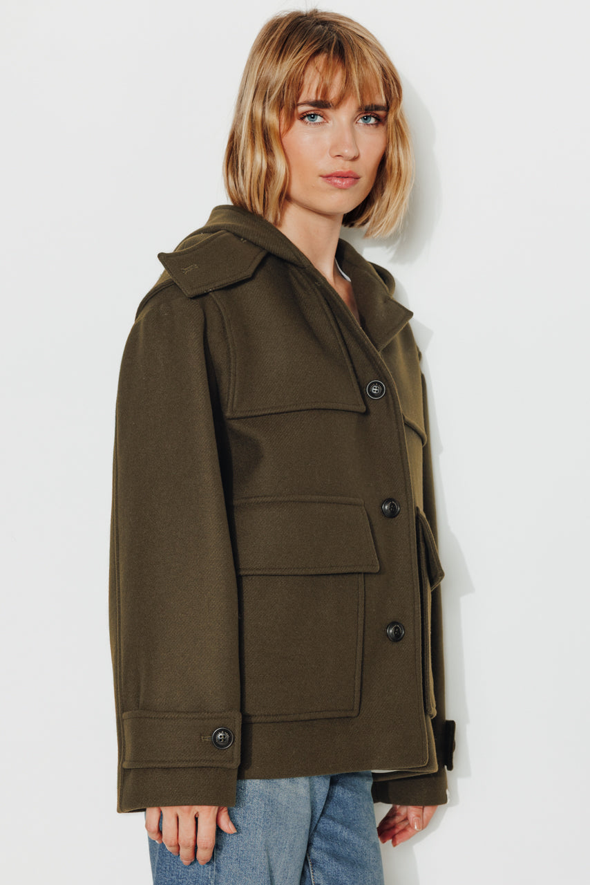 ABEKIA - ABEKIA - Manteau court oversize en drap de laine vierge kaki Kaki / Khaki - Trench & Coat