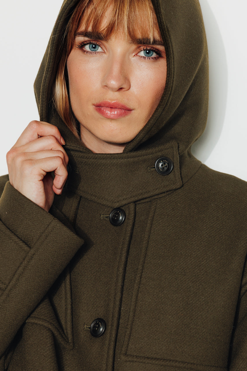 ABEKIA - ABEKIA - Manteau court oversize en drap de laine vierge kaki Kaki / Khaki - Trench & Coat