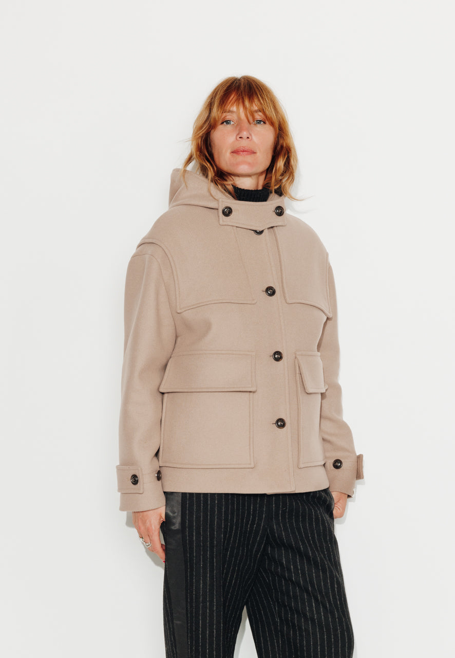 ABEKIA - ABEKIA - Manteau court oversize en drap de laine vierge beige Beige / Beige - Trench & Coat