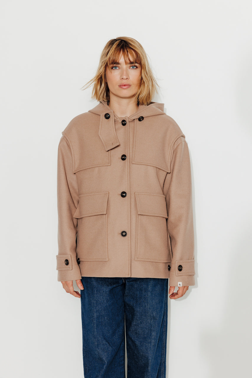 ABEKIA - ABEKIA - Manteau court oversize en drap de laine vierge beige Beige / Beige - Trench & Coat