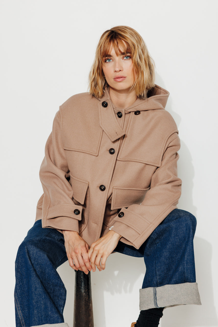 ABEKIA - ABEKIA - Manteau court oversize en drap de laine vierge beige Beige / Beige - Trench & Coat