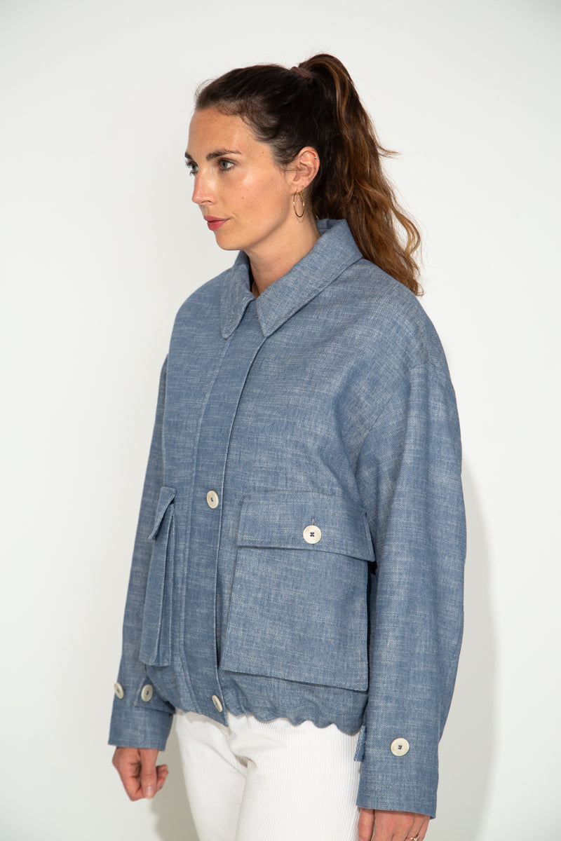 CANNA - Veste oversize en coton et lin effet jean