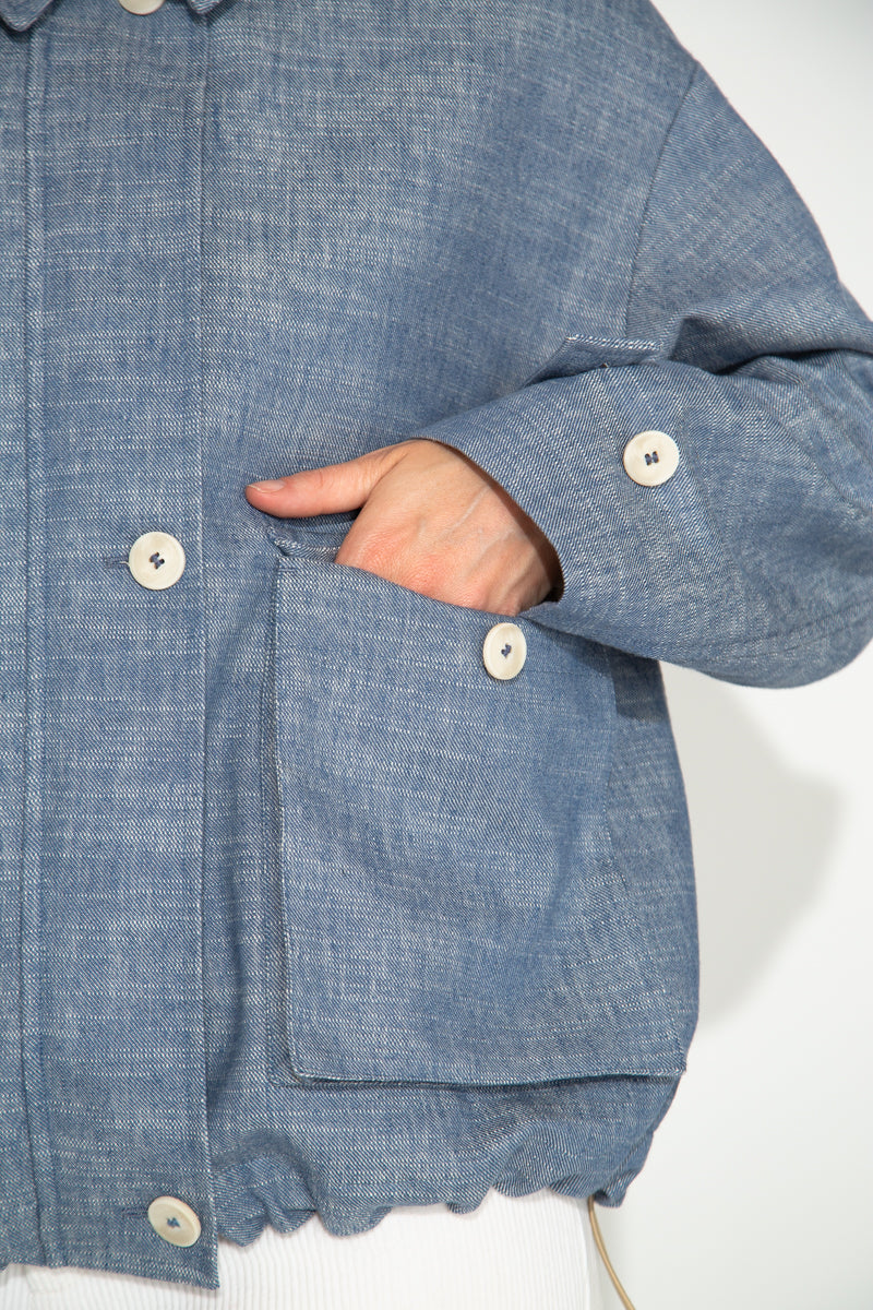 CANNA - CANNA - Veste oversize en coton et lin effet jean INDIGO - Trench & Coat