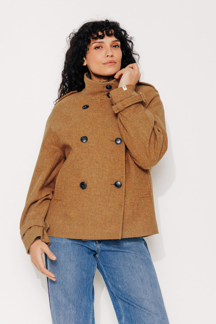 SOPHORA - SOPHORA - Manteau court oversize en drap de laine shetland moutarde MOUTARDE - Trench & Coat