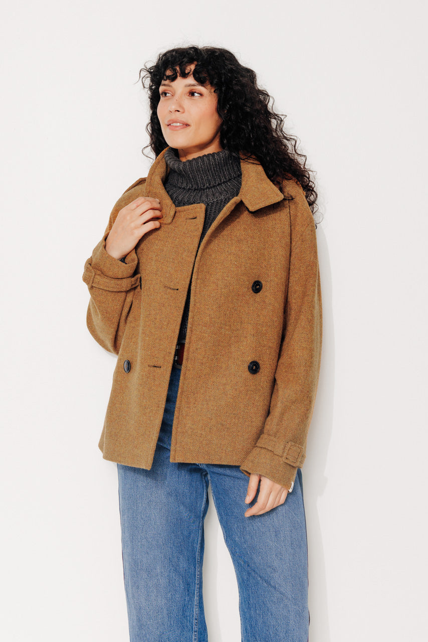 SOPHORA - SOPHORA - Manteau court oversize en drap de laine shetland moutarde MOUTARDE - Trench & Coat