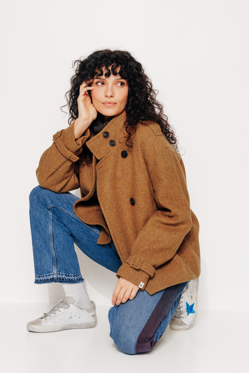 SOPHORA - SOPHORA - Manteau court oversize en drap de laine shetland moutarde MOUTARDE - Trench & Coat