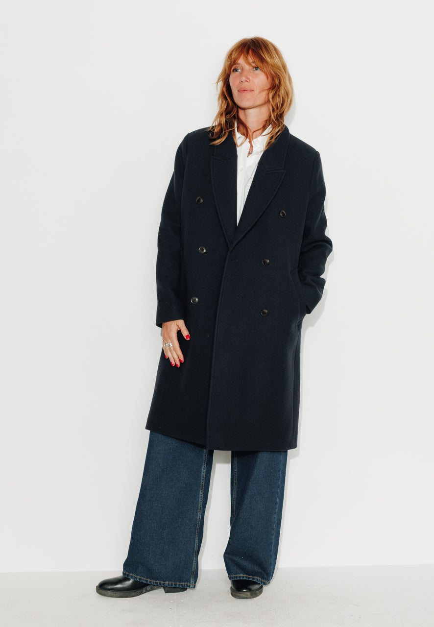 PEUPLIER - PEUPLIER- Manteau mi long en drap de laine vierge marine MARINE - Trench & Coat