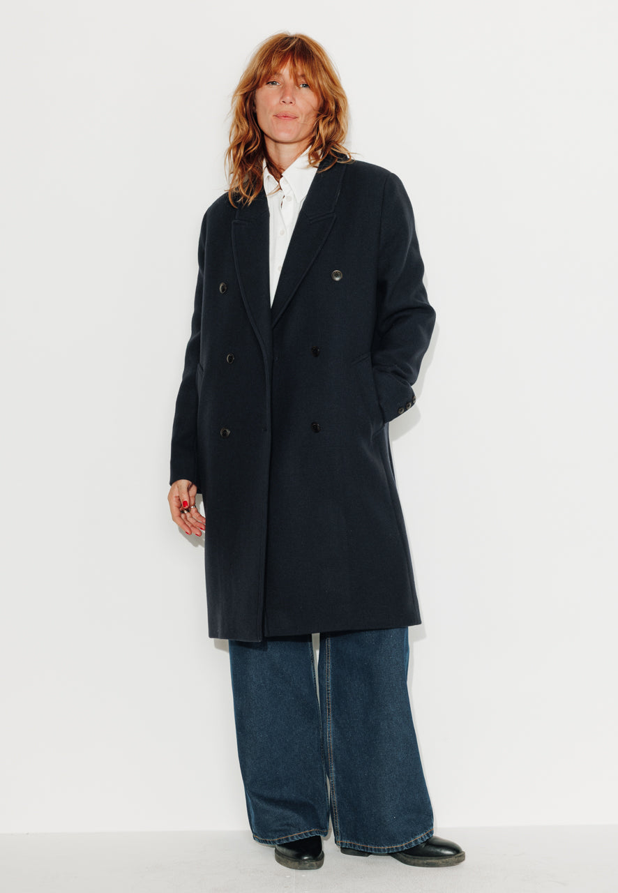 PEUPLIER - PEUPLIER- Manteau mi long en drap de laine vierge marine MARINE - Trench & Coat