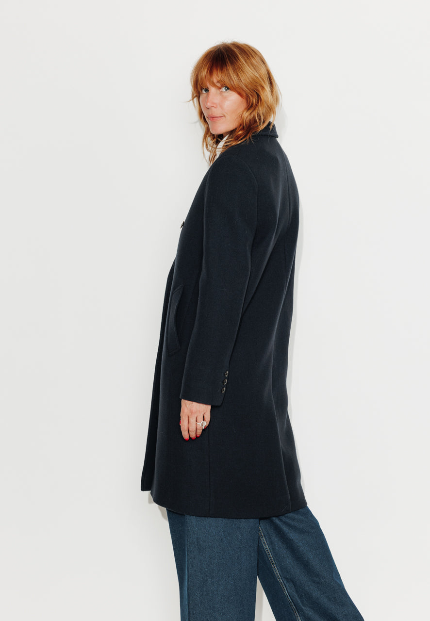 PEUPLIER - PEUPLIER- Manteau mi long en drap de laine vierge marine MARINE - Trench & Coat