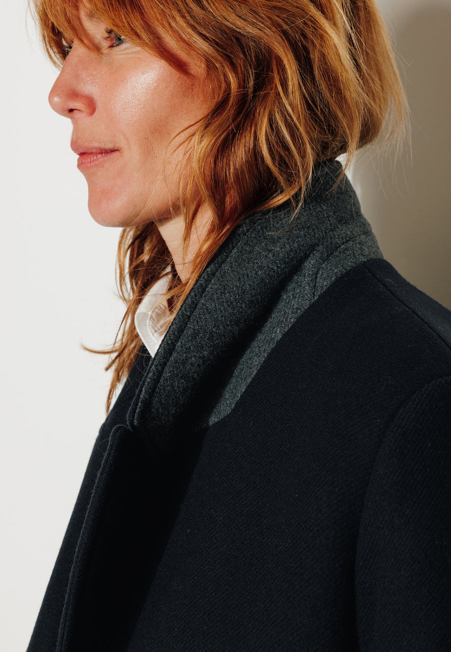 PEUPLIER - PEUPLIER- Manteau mi long en drap de laine vierge marine MARINE - Trench & Coat