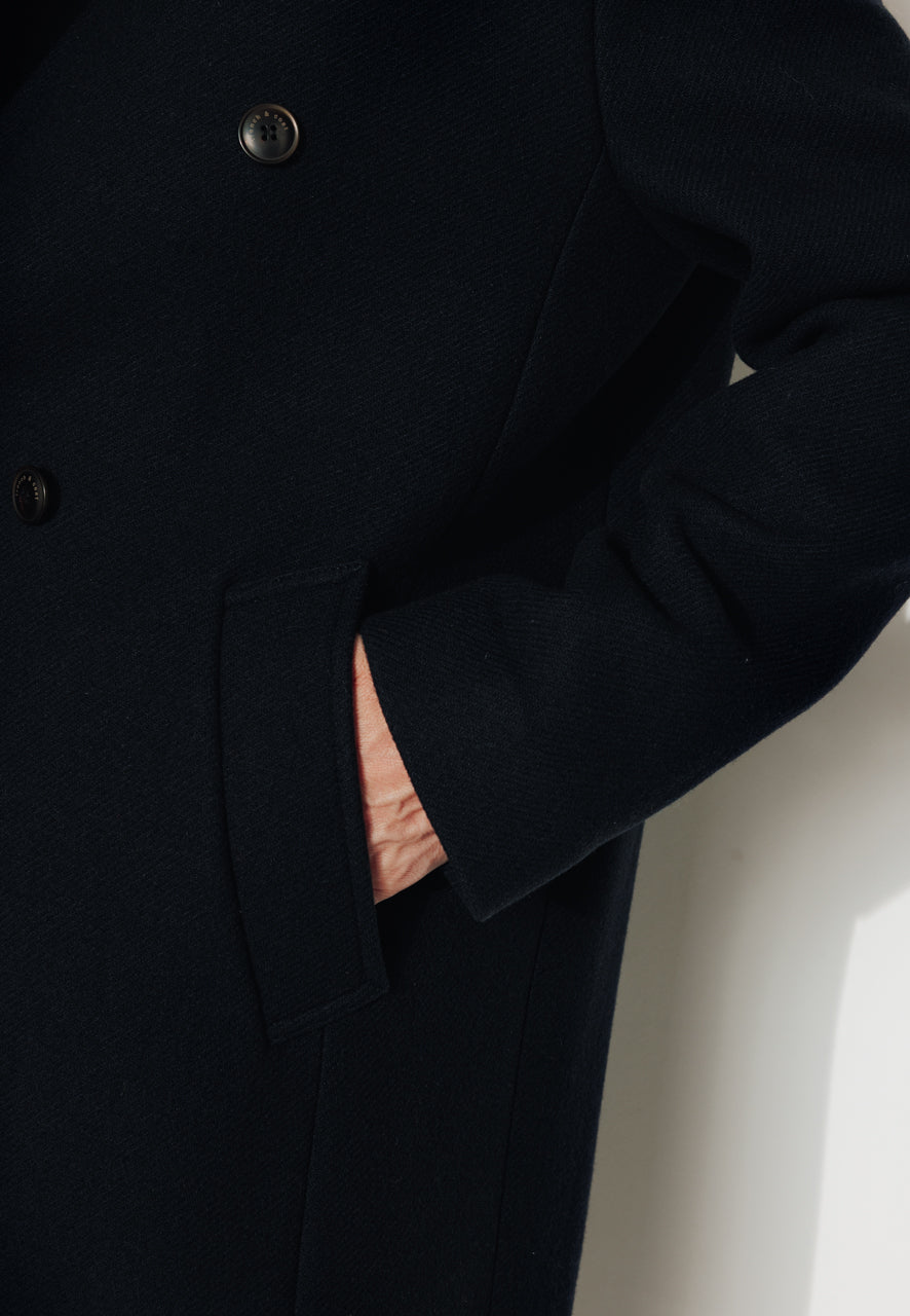PEUPLIER - PEUPLIER- Manteau mi long en drap de laine vierge marine MARINE - Trench & Coat