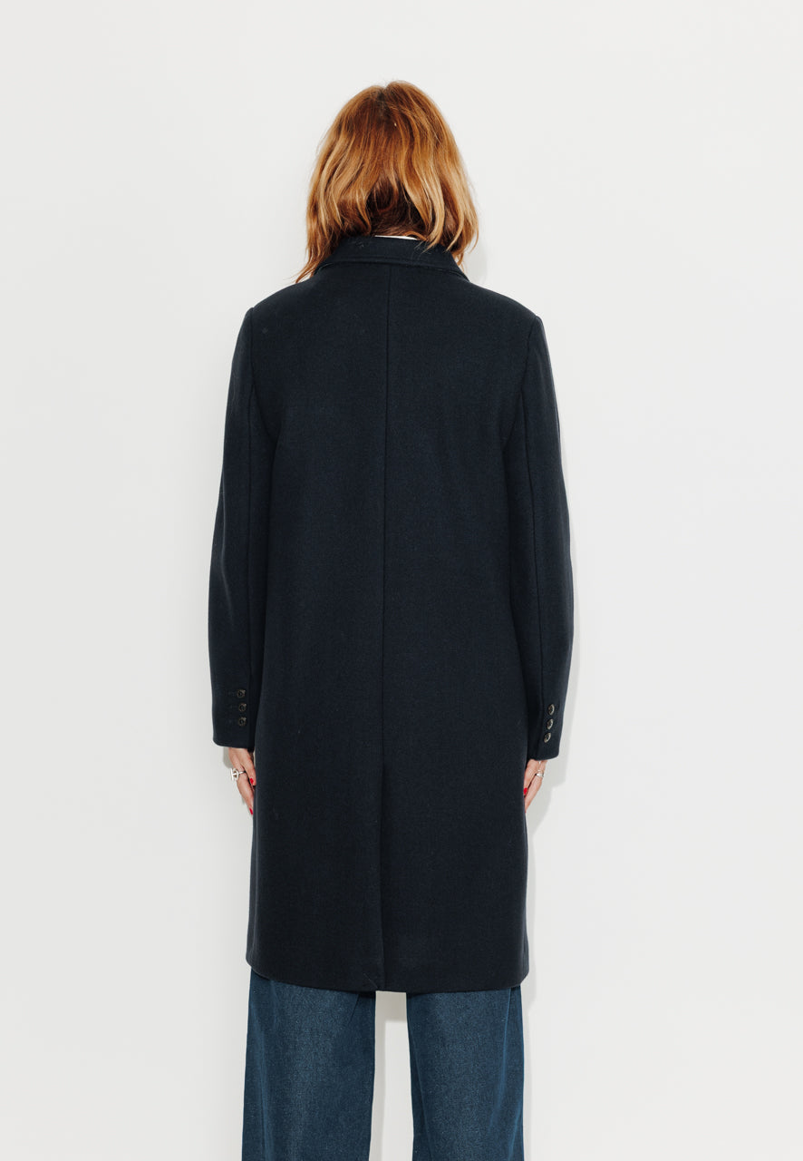 PEUPLIER - PEUPLIER- Manteau mi long en drap de laine vierge marine MARINE - Trench & Coat