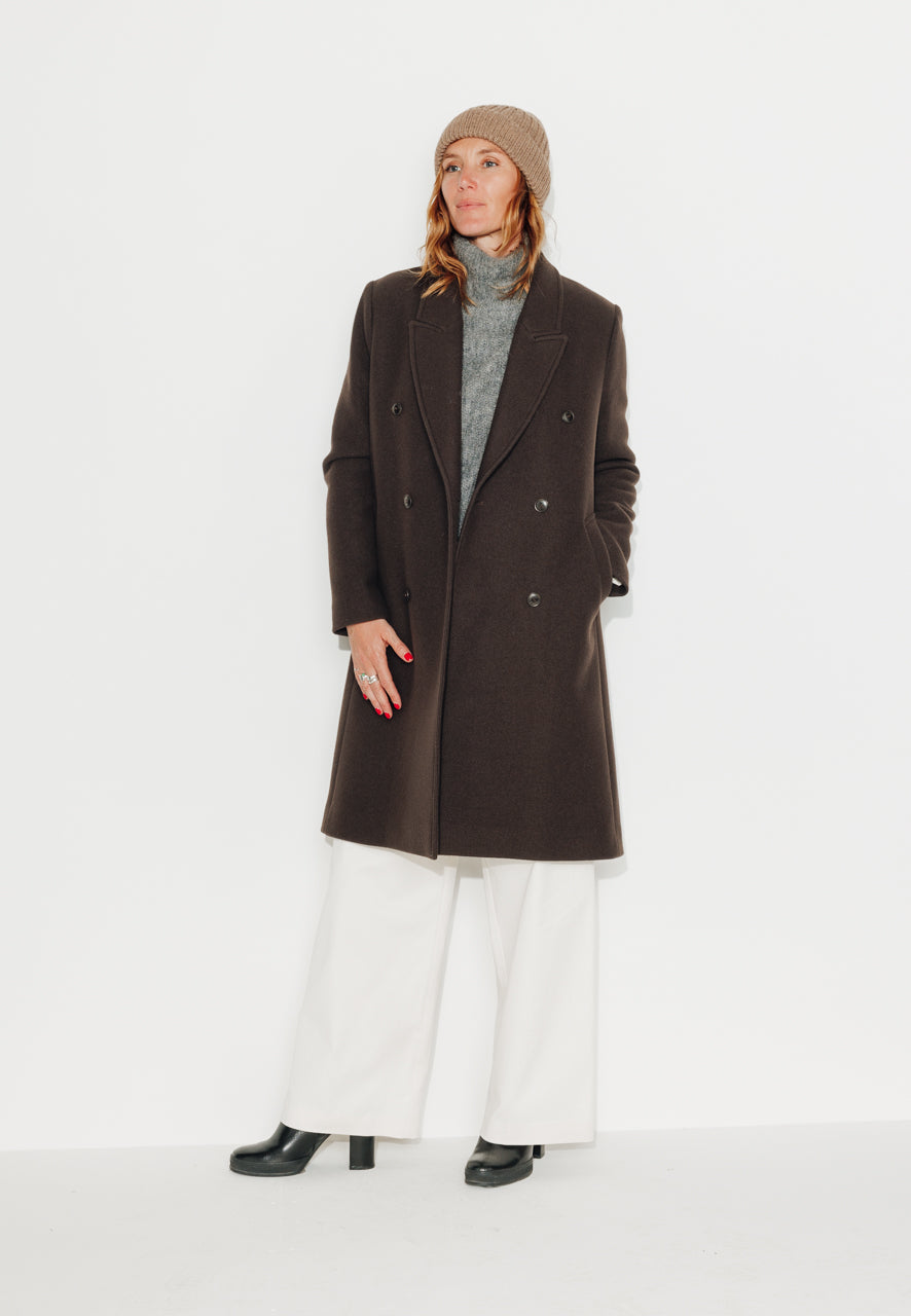 PEUPLIER - PEUPLIER- Manteau mi long en drap de laine vierge marron ECORCE - Trench & Coat