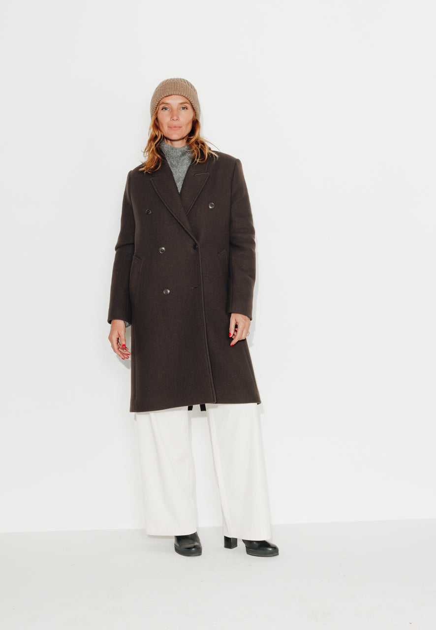 PEUPLIER - PEUPLIER- Manteau mi long en drap de laine vierge marron ECORCE - Trench & Coat