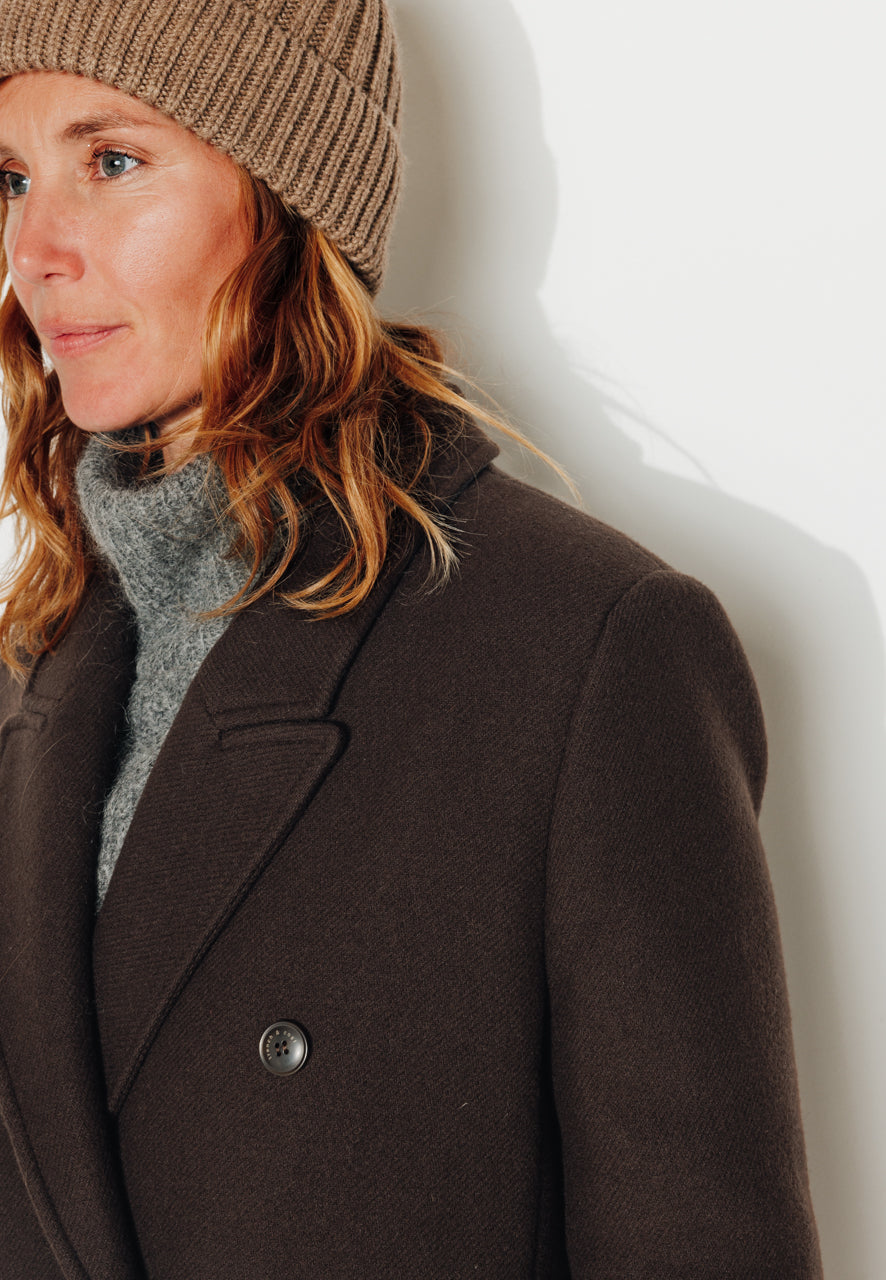PEUPLIER - PEUPLIER- Manteau mi long en drap de laine vierge marron ECORCE - Trench & Coat