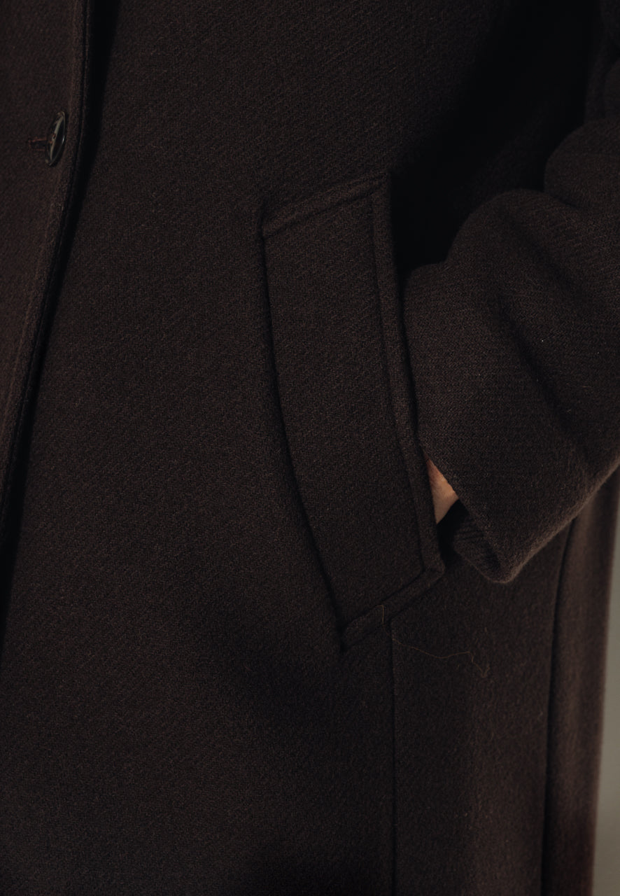PEUPLIER - PEUPLIER- Manteau mi long en drap de laine vierge marron ECORCE - Trench & Coat