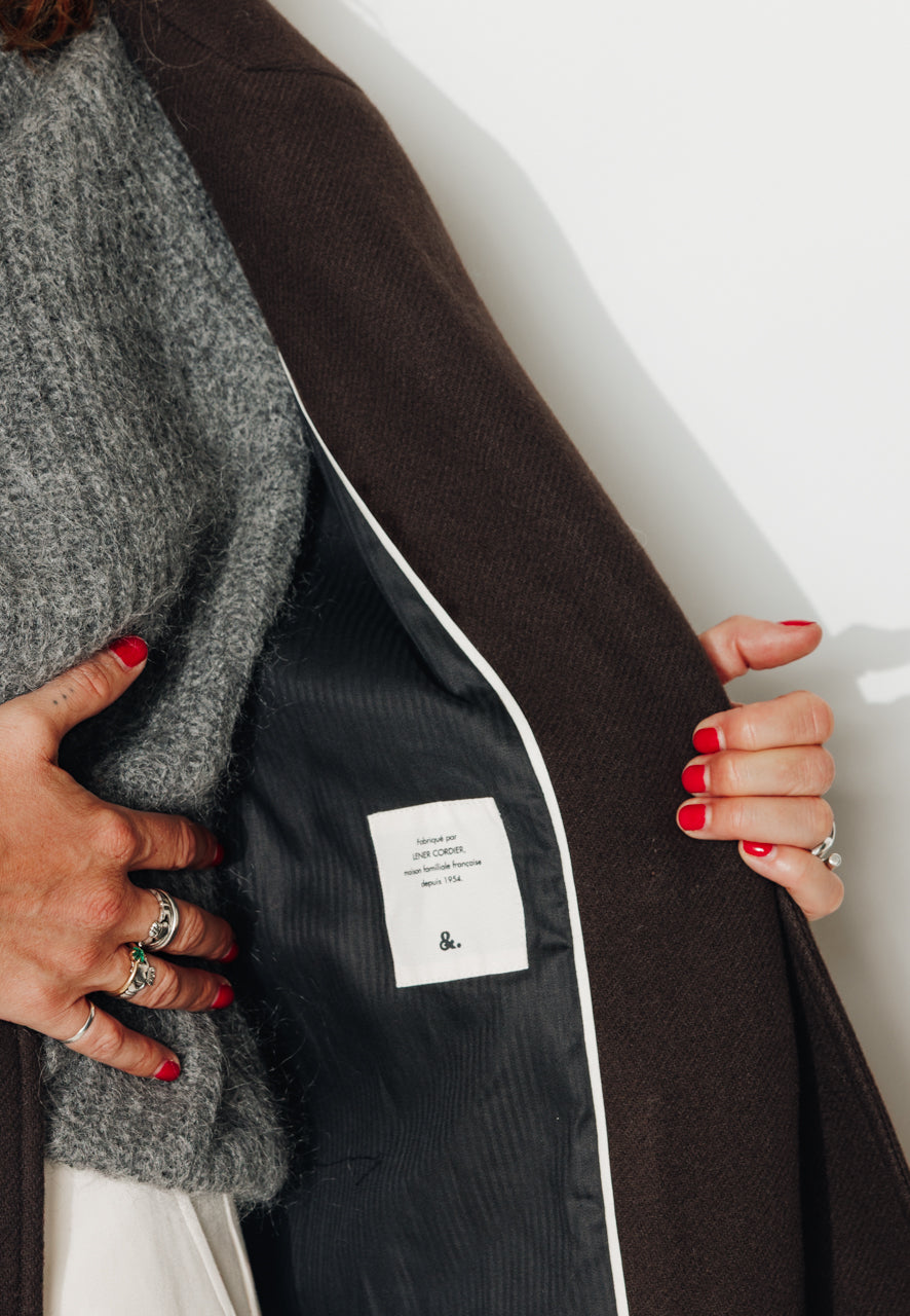 PEUPLIER - PEUPLIER- Manteau mi long en drap de laine vierge marron ECORCE - Trench & Coat