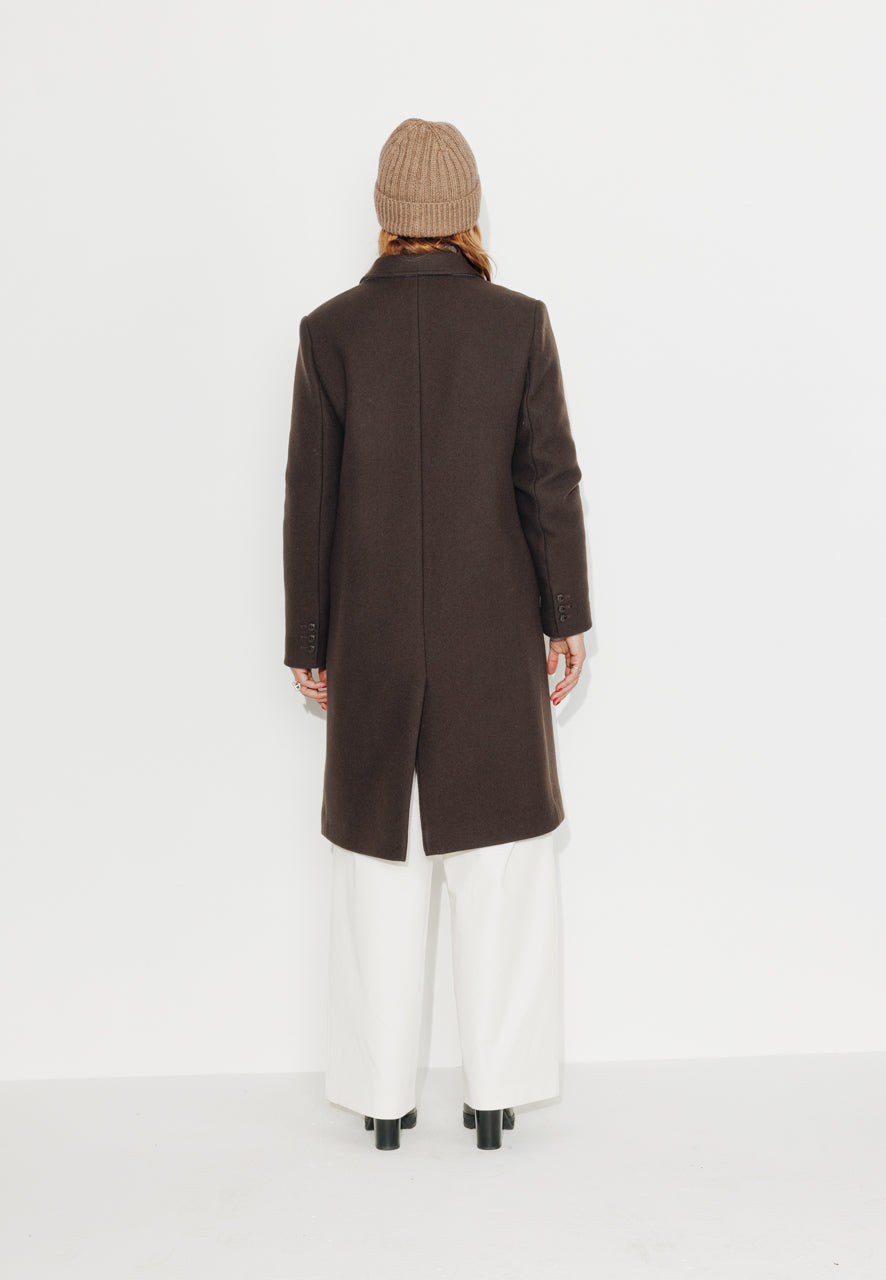 PEUPLIER - PEUPLIER- Manteau mi long en drap de laine vierge marron ECORCE - Trench & Coat