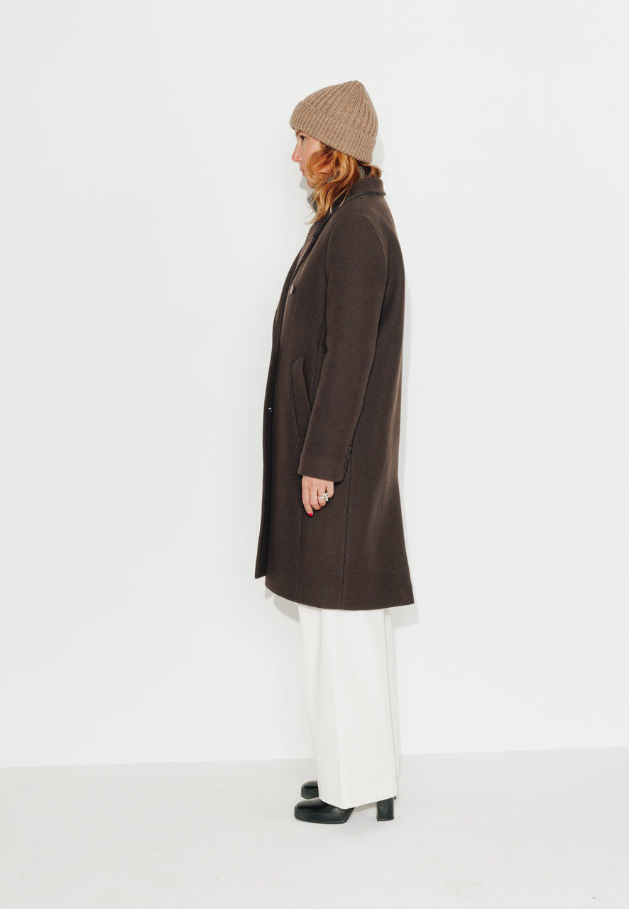 PEUPLIER - PEUPLIER- Manteau mi long en drap de laine vierge marron ECORCE - Trench & Coat