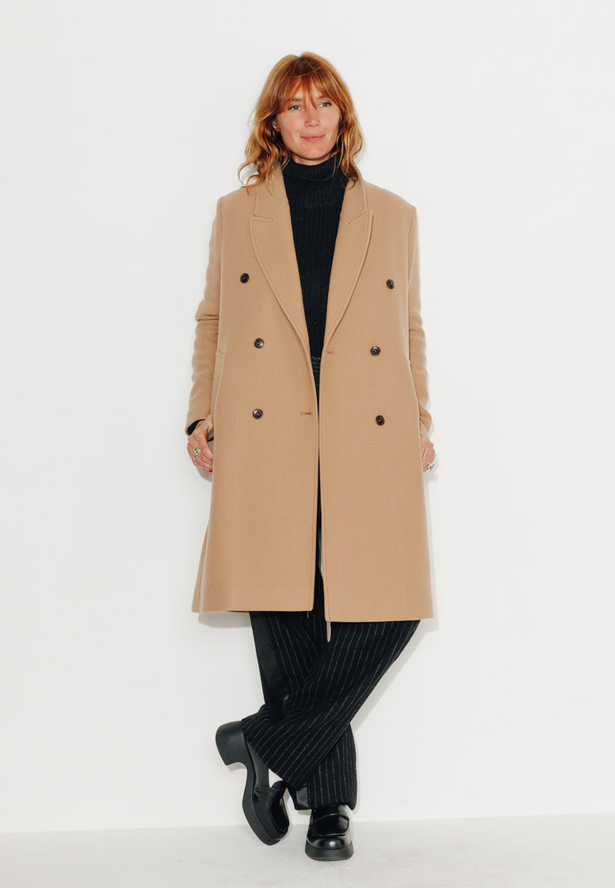 PEUPLIER - PEUPLIER- Manteau mi long en drap de laine vierge camel SABLE - Trench & Coat