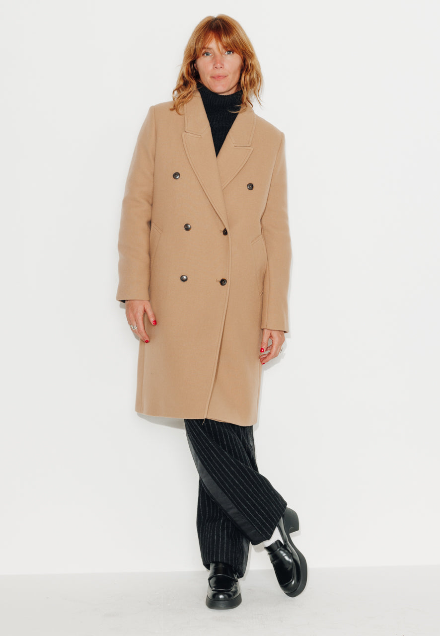 PEUPLIER - PEUPLIER- Manteau mi long en drap de laine vierge camel SABLE - Trench & Coat