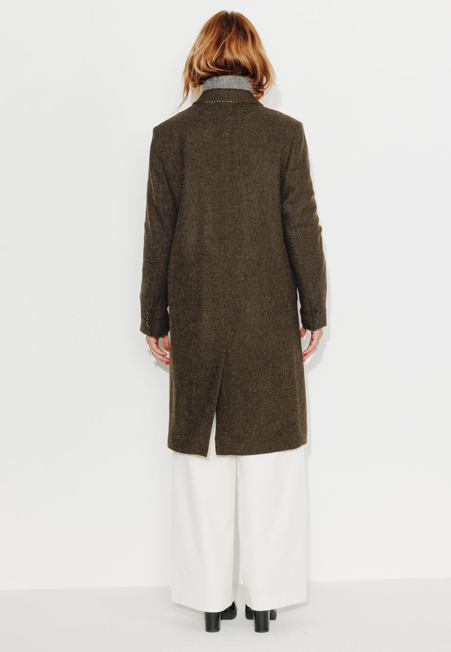 PEUPLIER - PEUPLIER - Manteau mi long en drap de laine shetland marron ECORCE - Trench & Coat