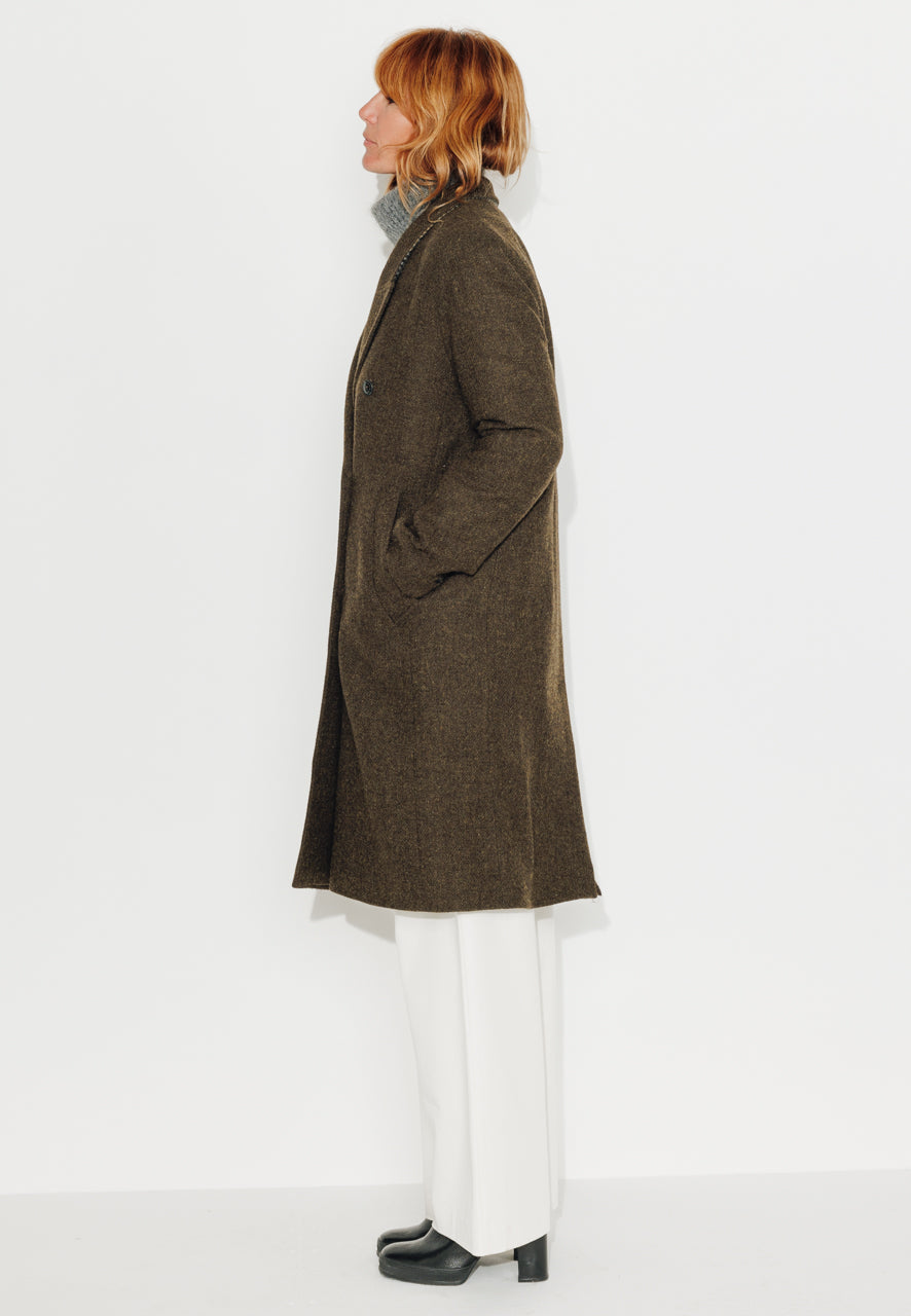 PEUPLIER - PEUPLIER - Manteau mi long en drap de laine shetland marron ECORCE - Trench & Coat