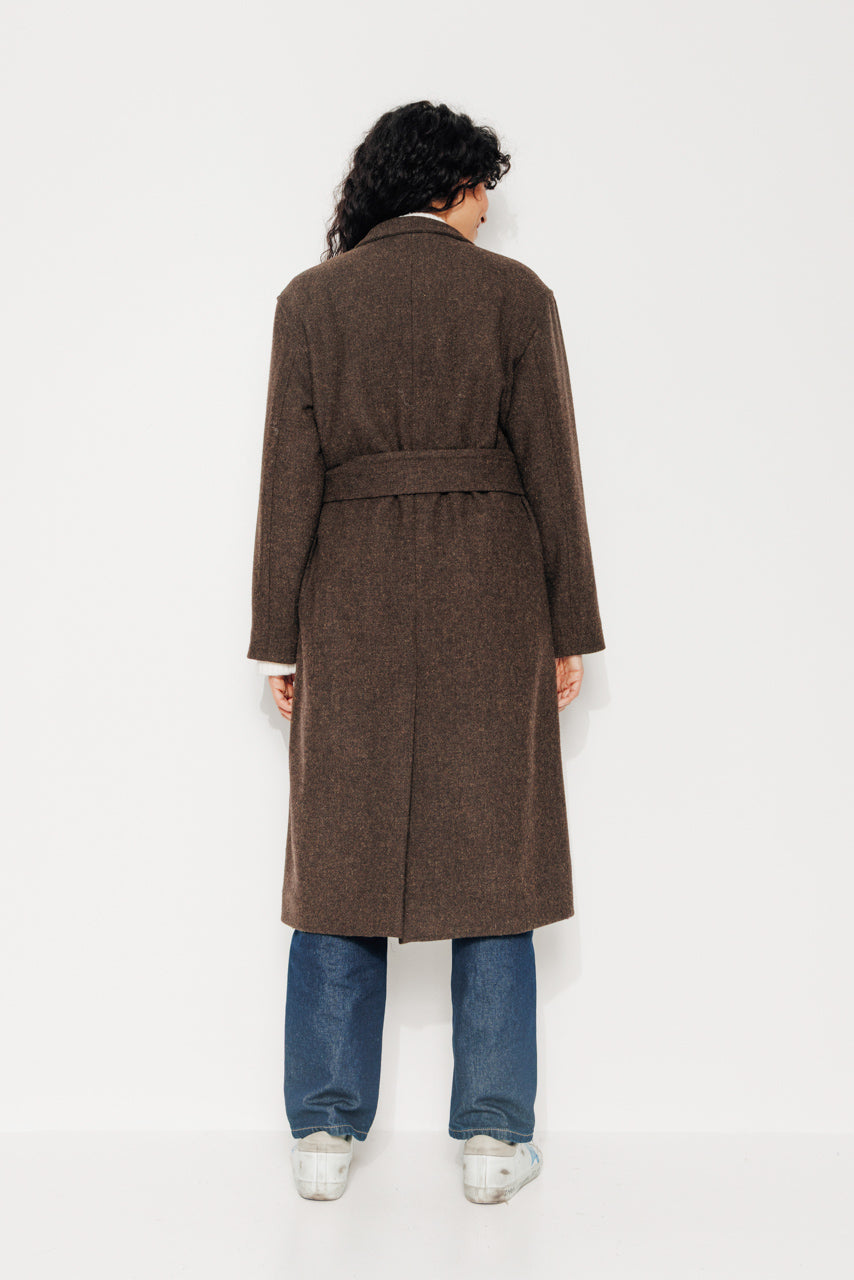 PLATANE - PLATANE - Manteau long en drap de laine shetland marron ECORCE - Trench & Coat